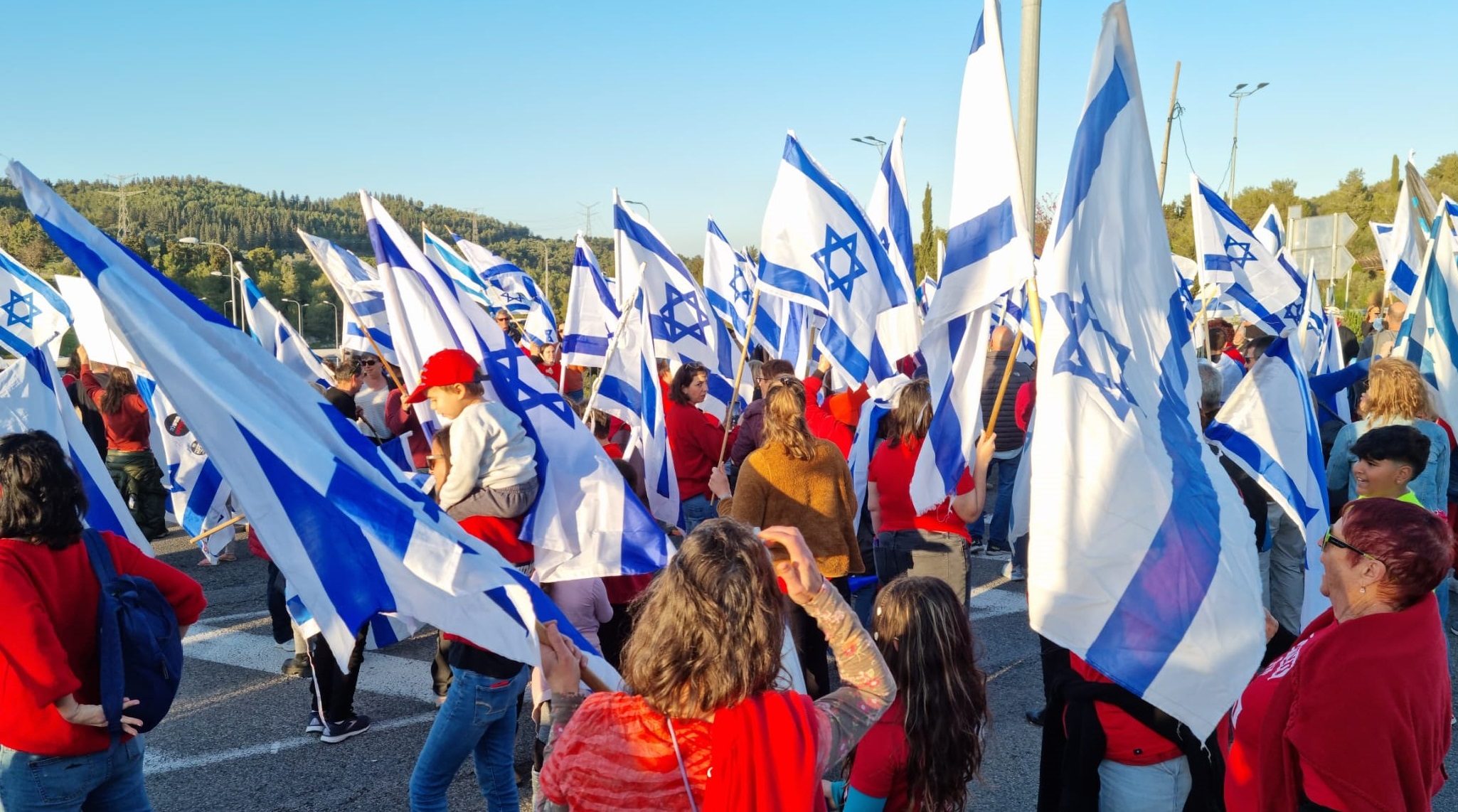 מפגינים בעד הדמוקרטיה במחלף אליקים